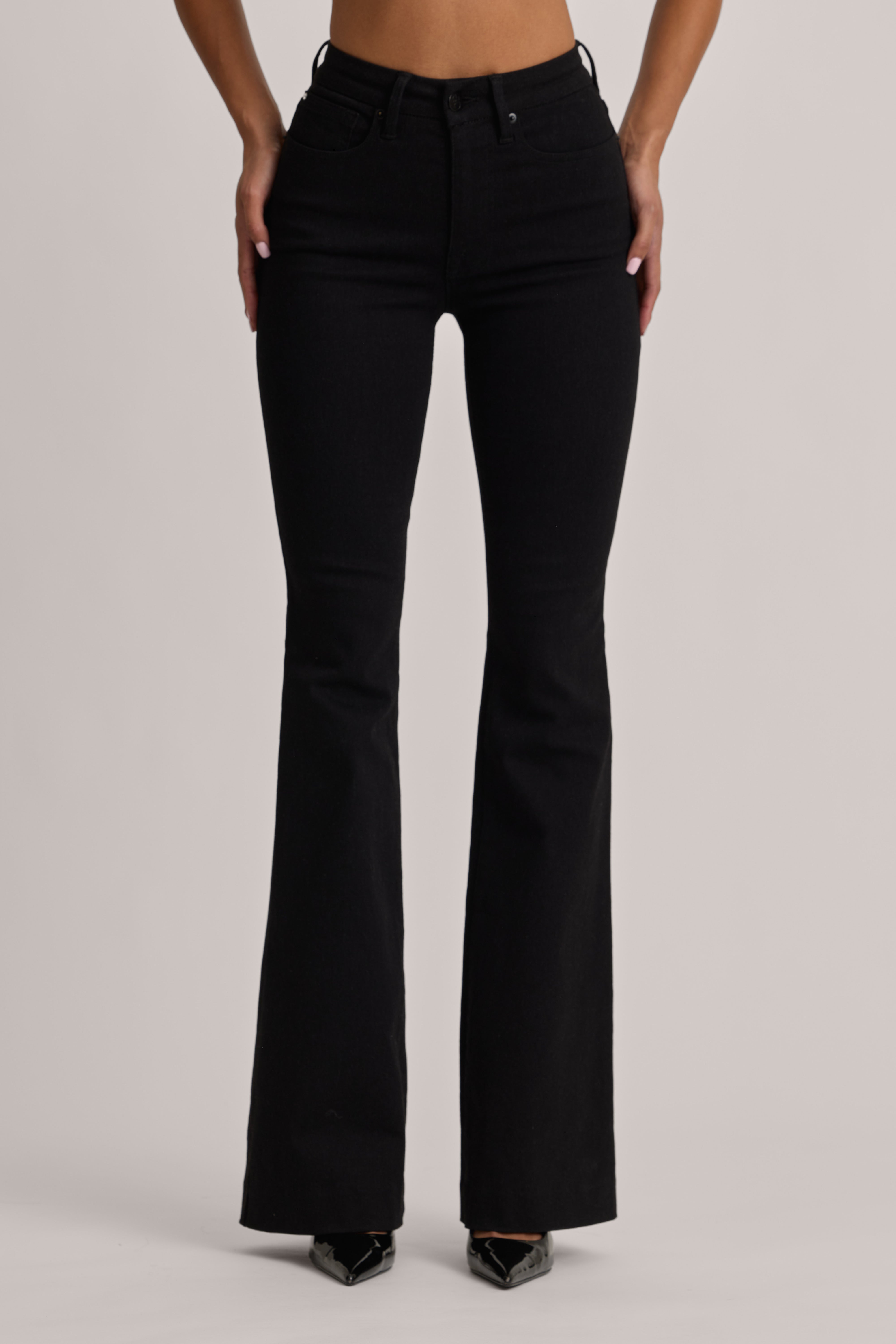 Oh Polly Lola Jean Flare Taille Haute Noir Black Wash