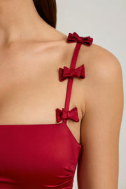 Oh Polly Cirilla Mini Robe rouge satin nœud jupe boule