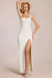 Oh Polly Zalia robe maxi dentelle perle corset fente