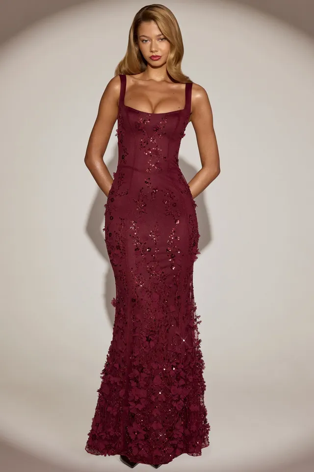 Oh Polly Embellished Vasanta robe corset bordeaux sequins