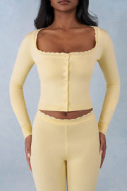 Oh Polly Tahlia cardigan jaune maille col carré boutonné