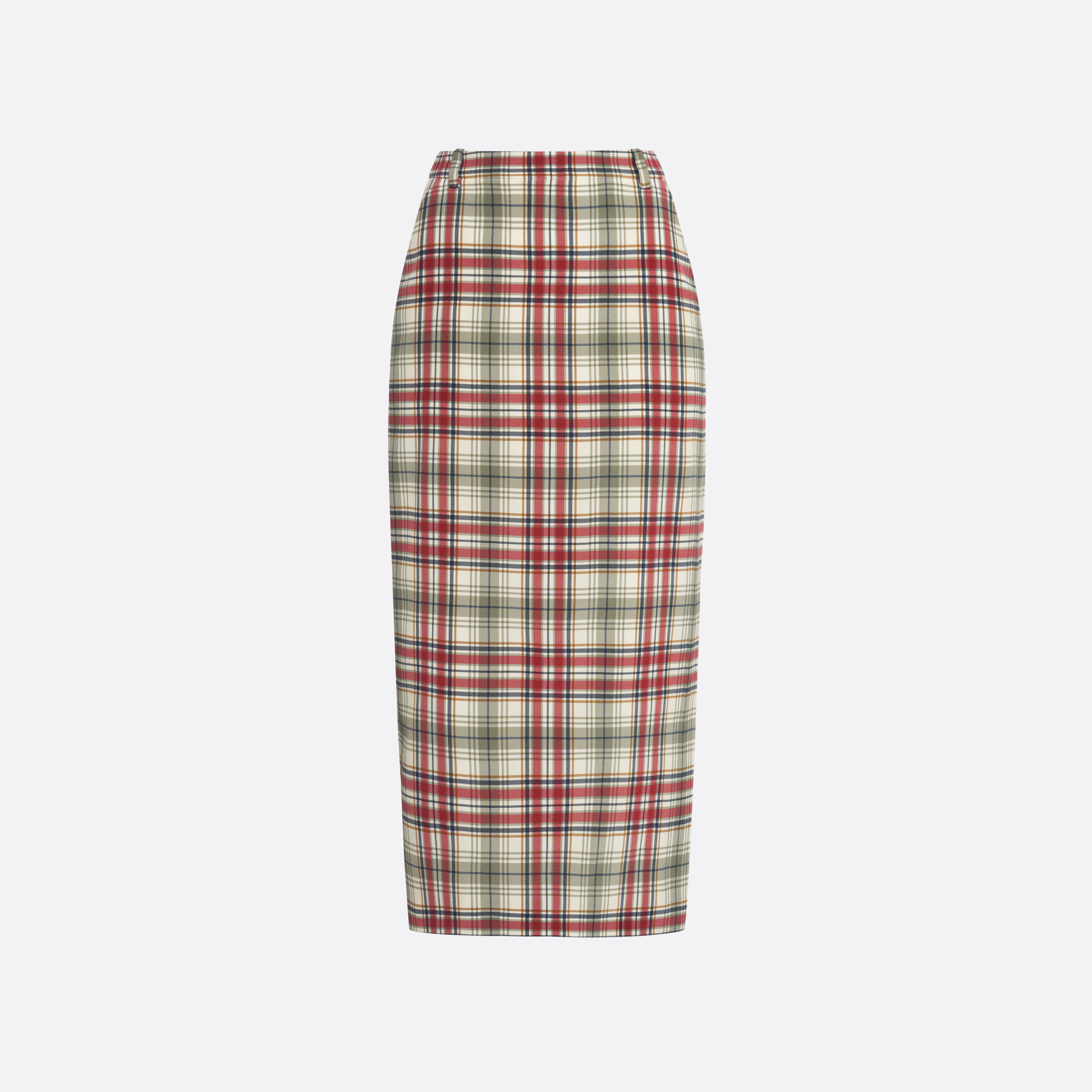 Alessandra Rich Tartan-Print Silk Midi Skirt jupe soie vert rouge 40