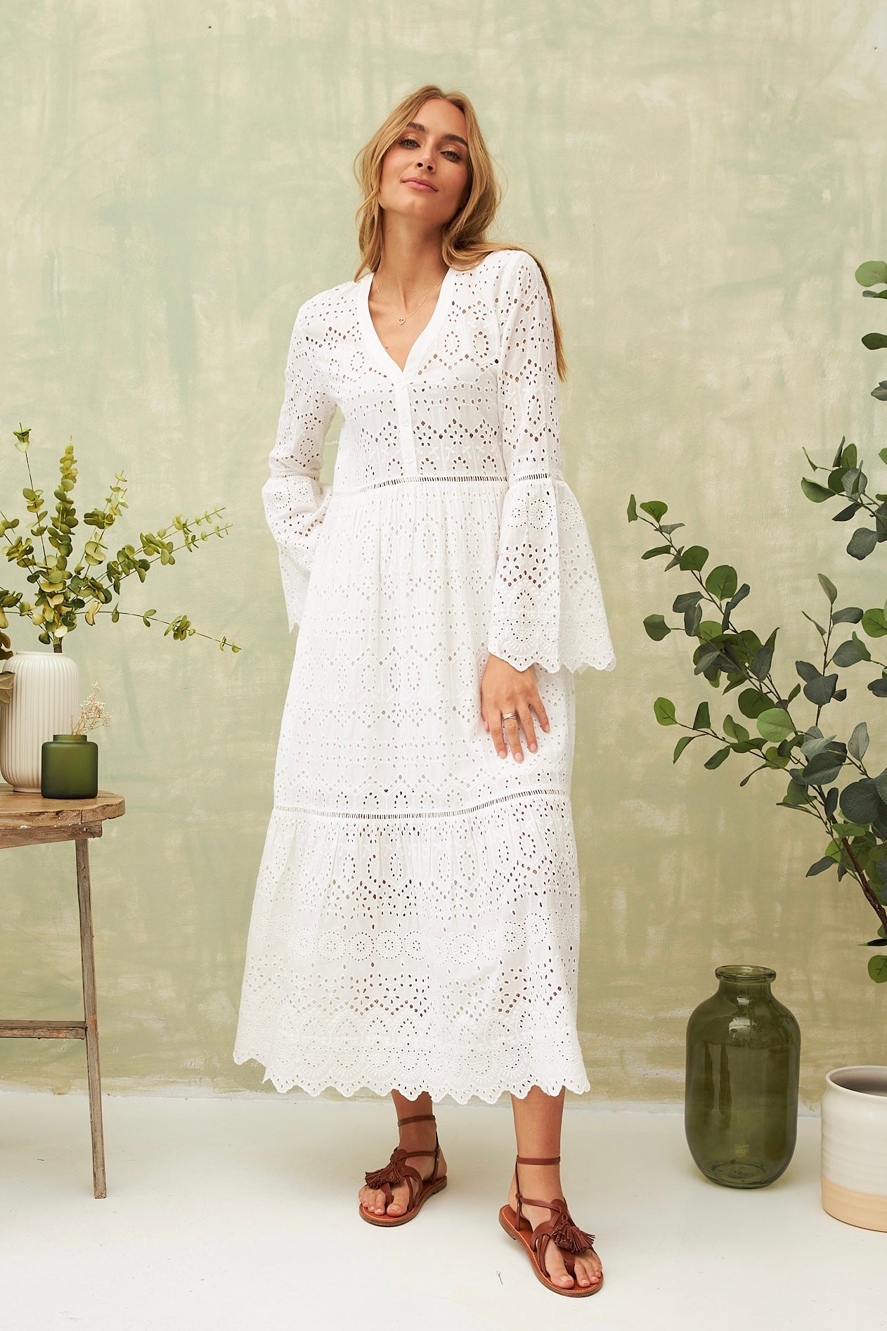 Chicosoleil Carrie robe longue blanche broderie coton