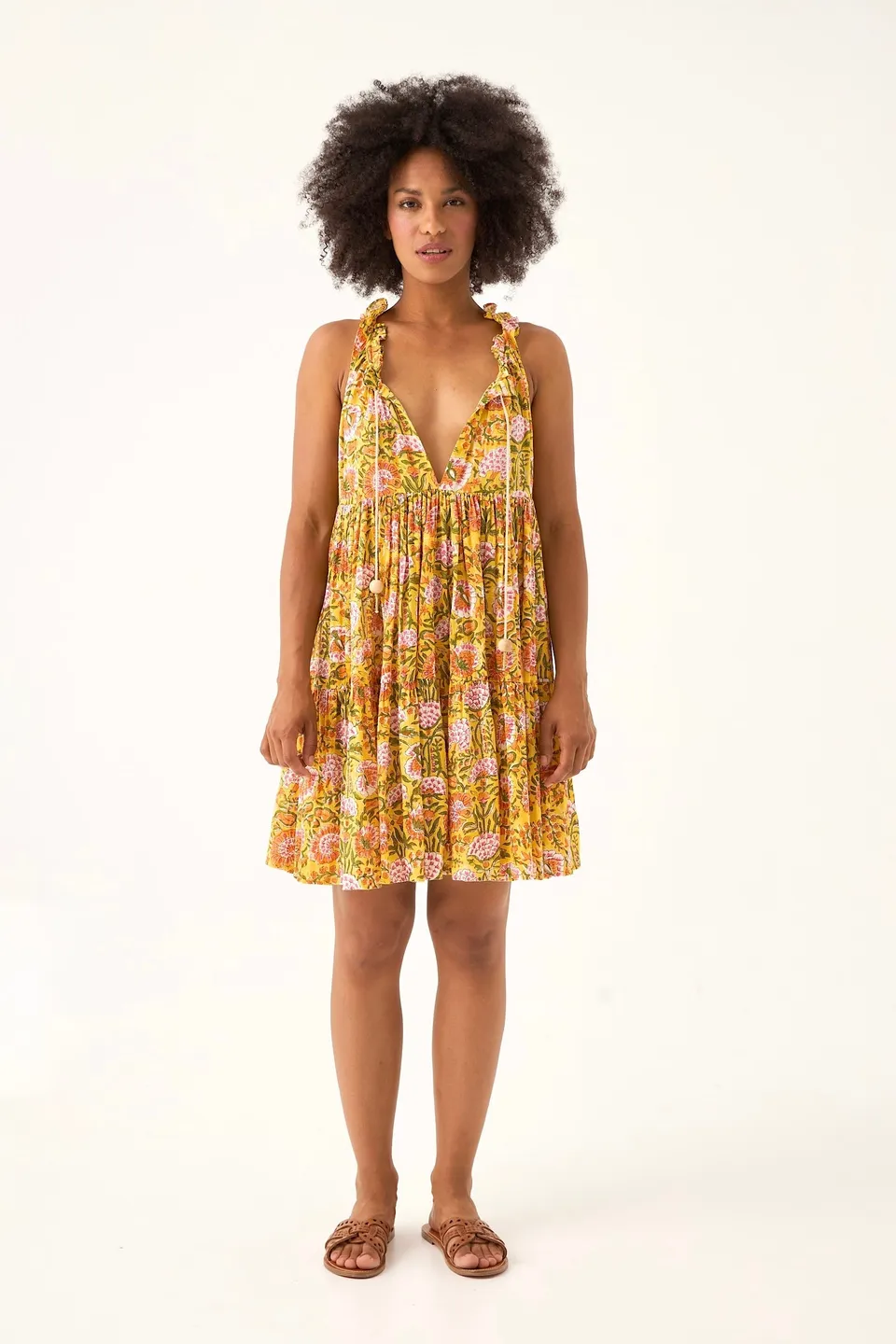Chicosoleil Robe Ashlee gypsy batik jaune ocre coton