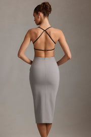 Oh Polly Dresses robe midaxi grise dos nu plongeant