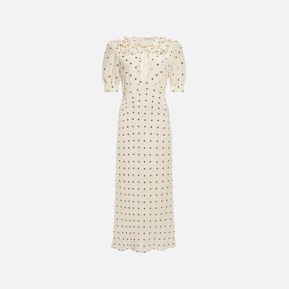 Alessandra Rich Dresses robe midi soie pois crème bordeaux
