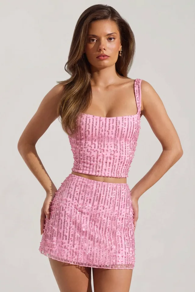 Oh Polly Jianna mini jupe rose strass taille basse