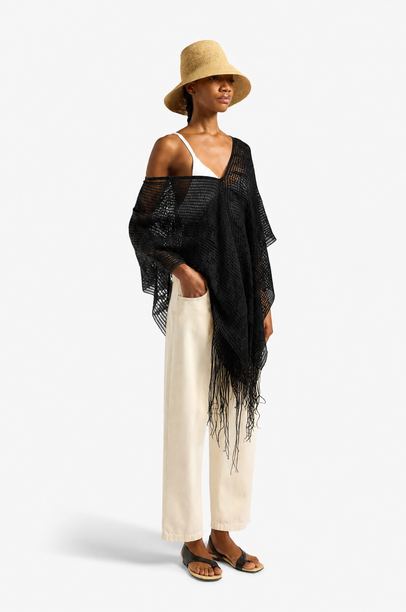 Liviana Conti Saba poncho femme beige duna