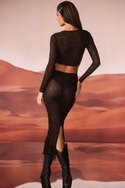 Oh Polly Embellished 6929 maxi jupe strass noir taille basse