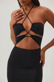 Oh Polly Oceane robe longue noire licou découpes