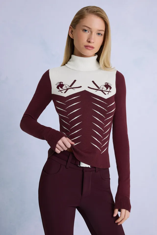 Oh Polly Tops BT2411 haut tricot bordeaux col roulé