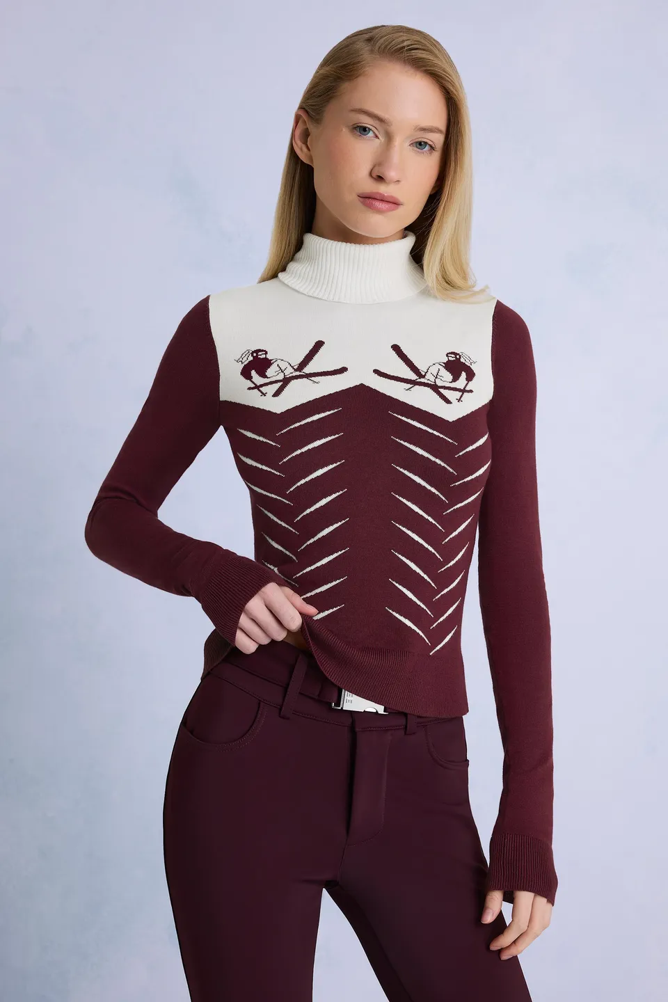 Oh Polly Tops BT2411 haut tricot bordeaux col roulé