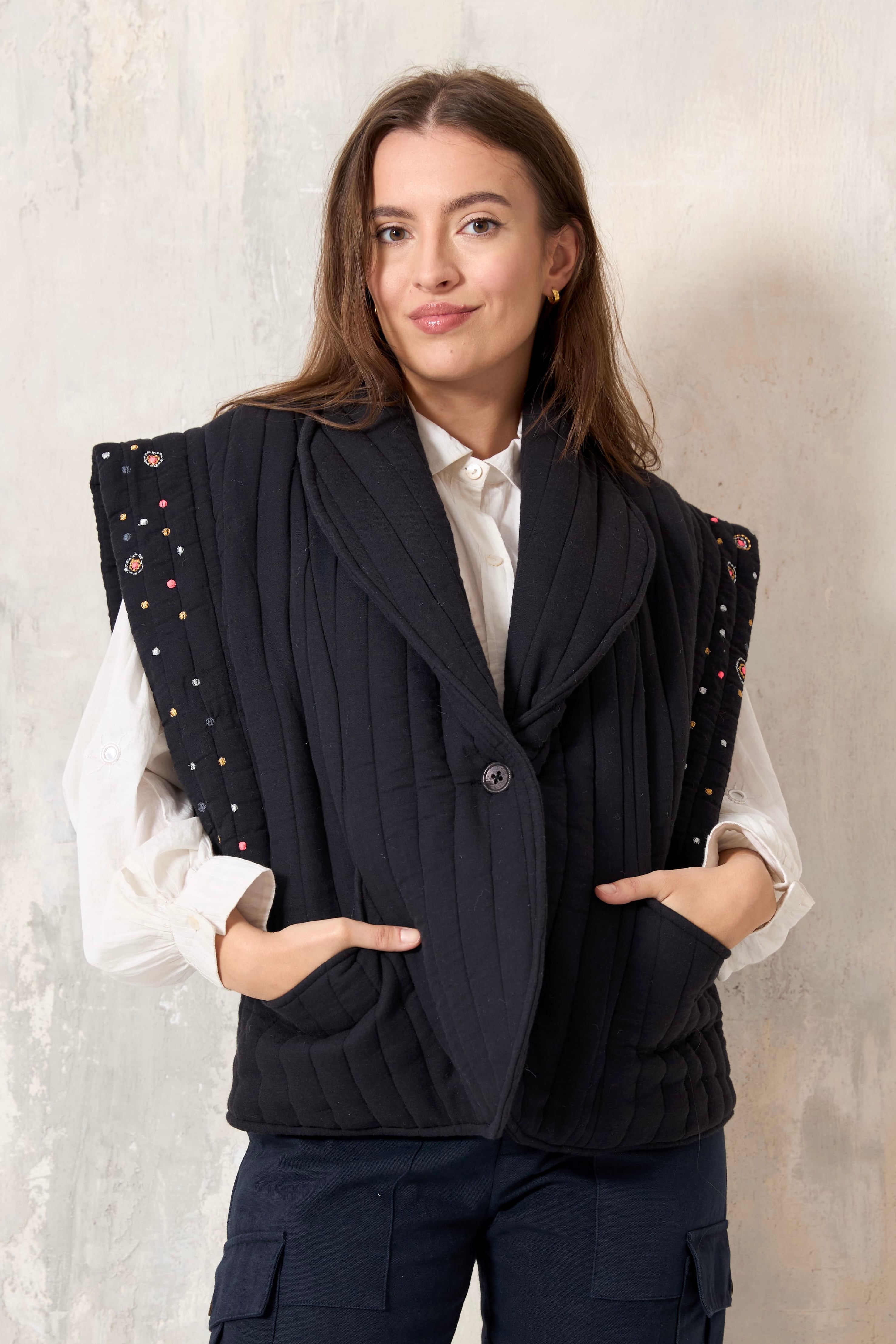 Chicosoleil Jonah veste matelassée sans manches noir coton
