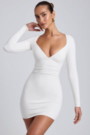 Oh Polly Sana 8477 robe mini blanche modal manches longues