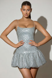 Oh Polly Embellished Callie robe mini argentée perles