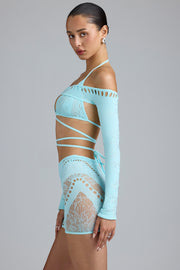 Oh Polly Pixie Boléro Shrug Court Bleu Glace Strass Taille Unique