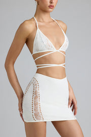 Oh Polly Embellished 8173 mini jupe ivoire strass