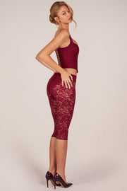 Oh Polly Annalisa pantalon dentelle rouge cerise capri 44 cm
