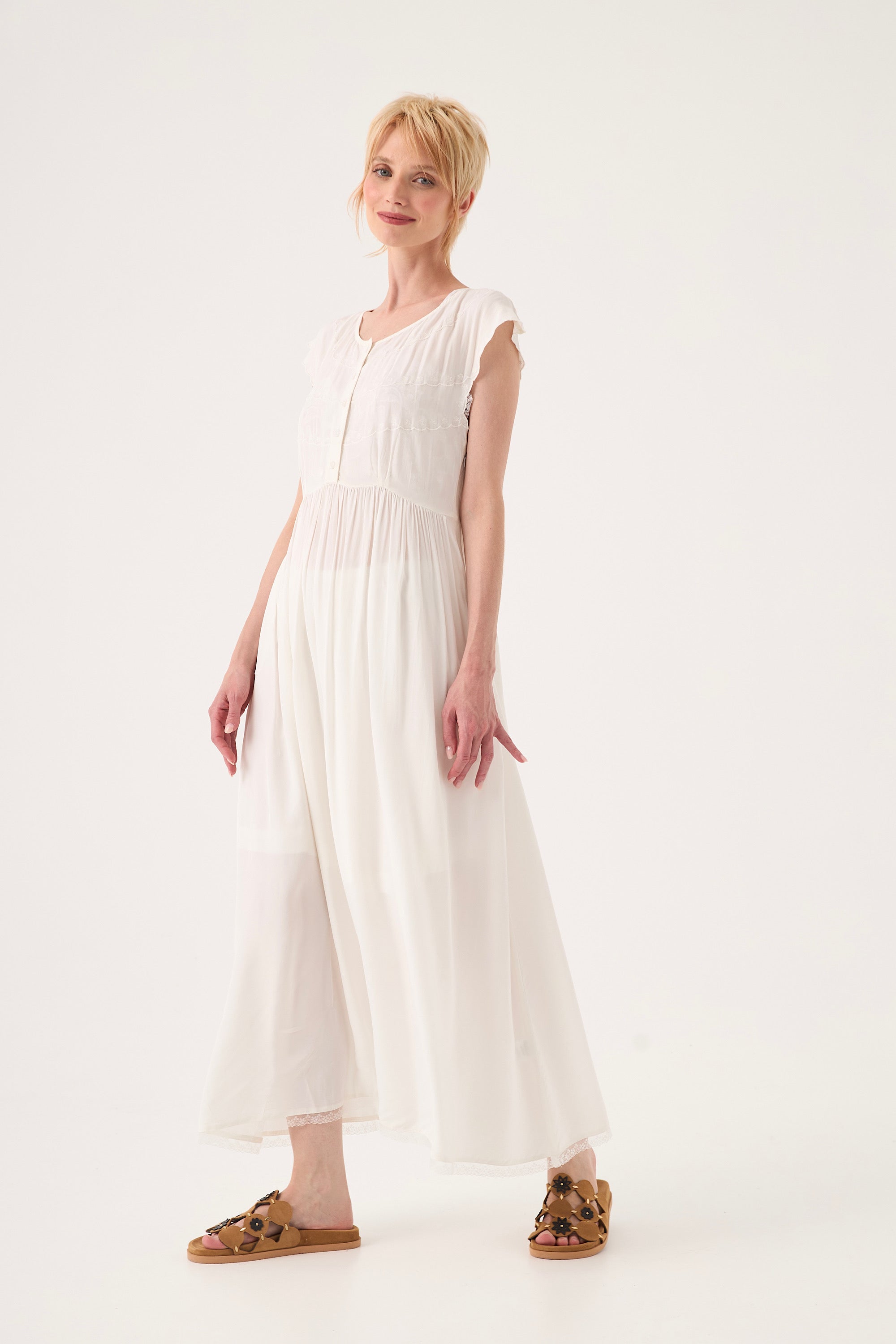 Chicosoleil Nanette robe longue ivoire satin viscose