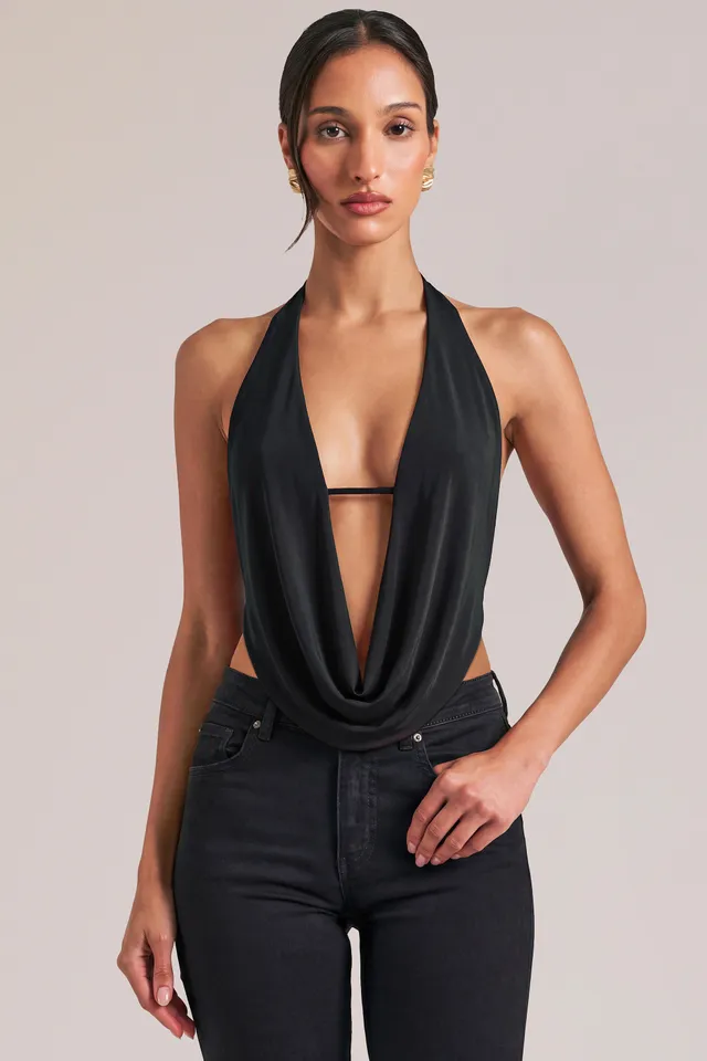 Oh Polly Tops Draped Cowl Top noir dos nu