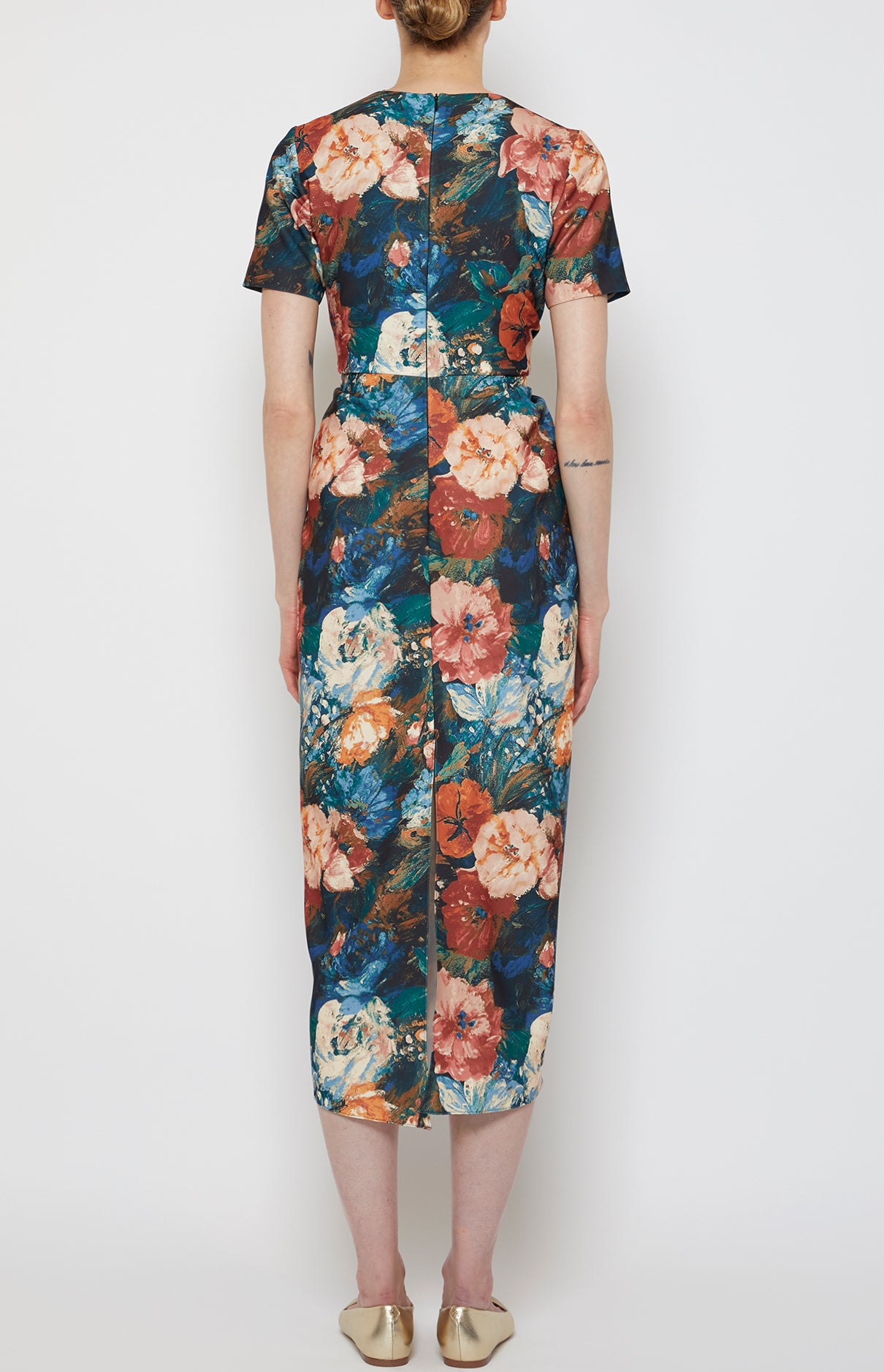 Prabal Gurung Twist Front Short Sleeve robe midi fleur verte