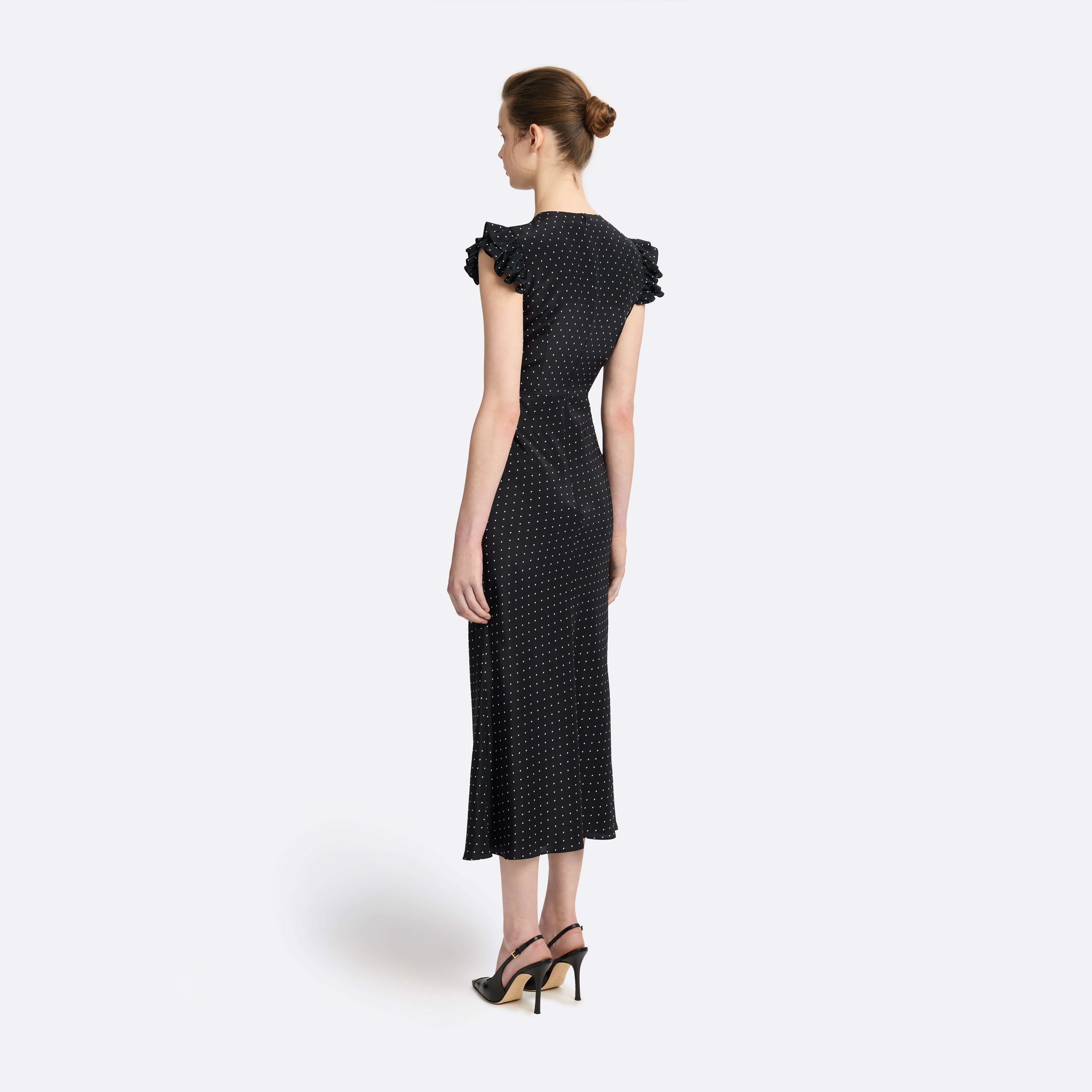 Alessandra Rich robe midi soie volants noir ivoire 36