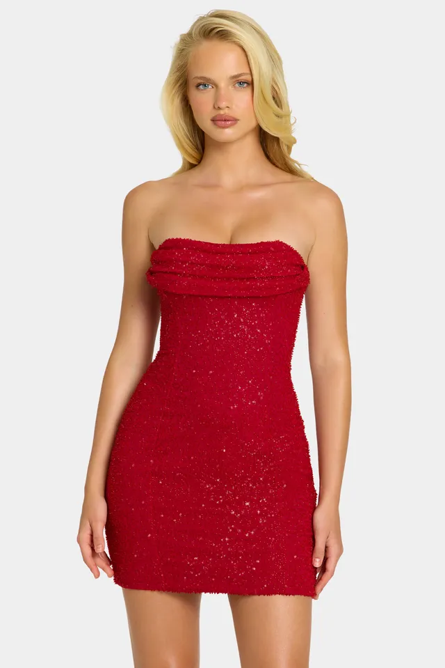 Oh Polly Basel mini robe bustier rouge perlée