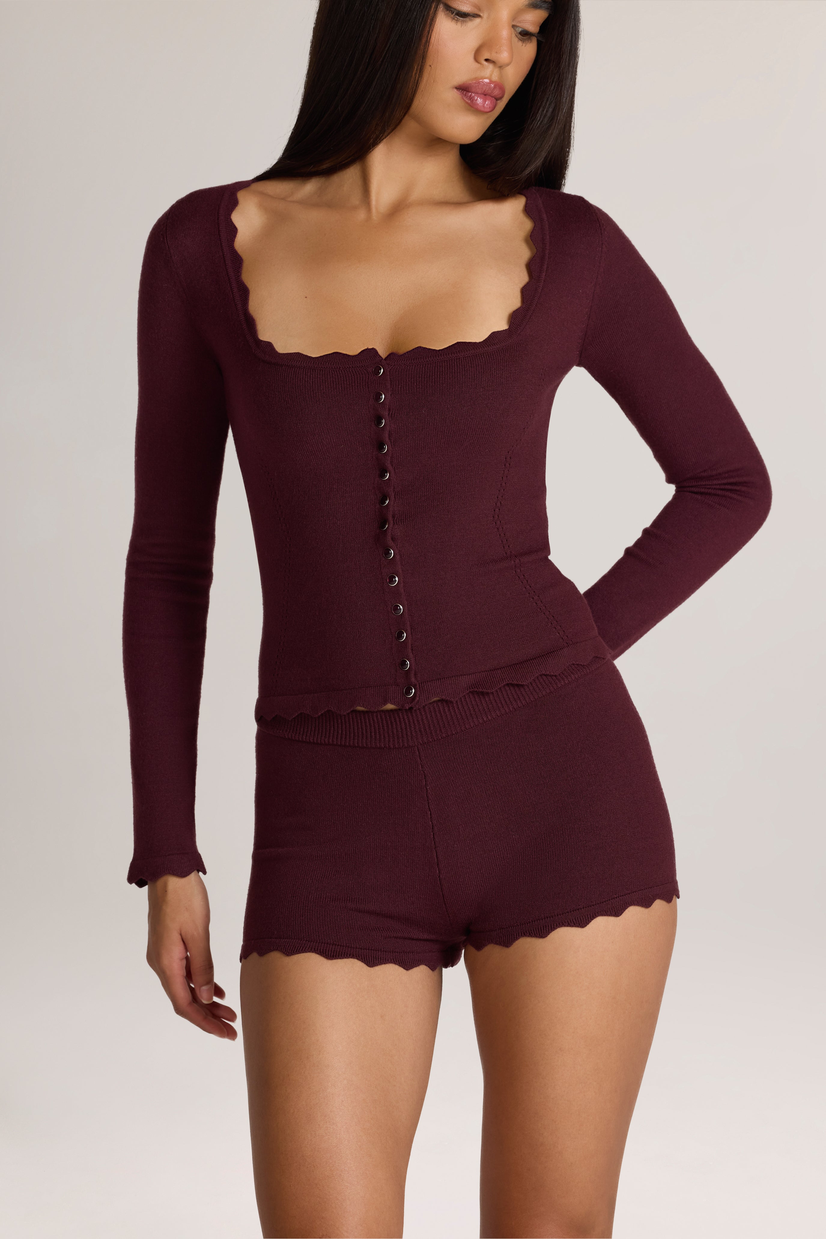 Oh Polly Knitwear Sassie cardigan marron Cocoa Brown maille fine