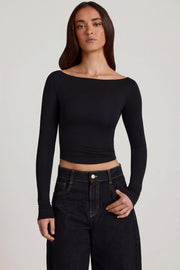 Oh Polly Charliane top bateau modal noir manches longues