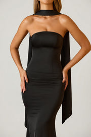 Oh Polly Mandi robe longue bustier noir satin foulard