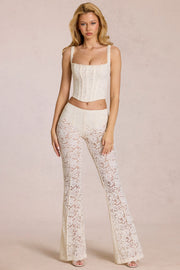 Oh Polly Calista pantalon dentelle flare perle mi-haute
