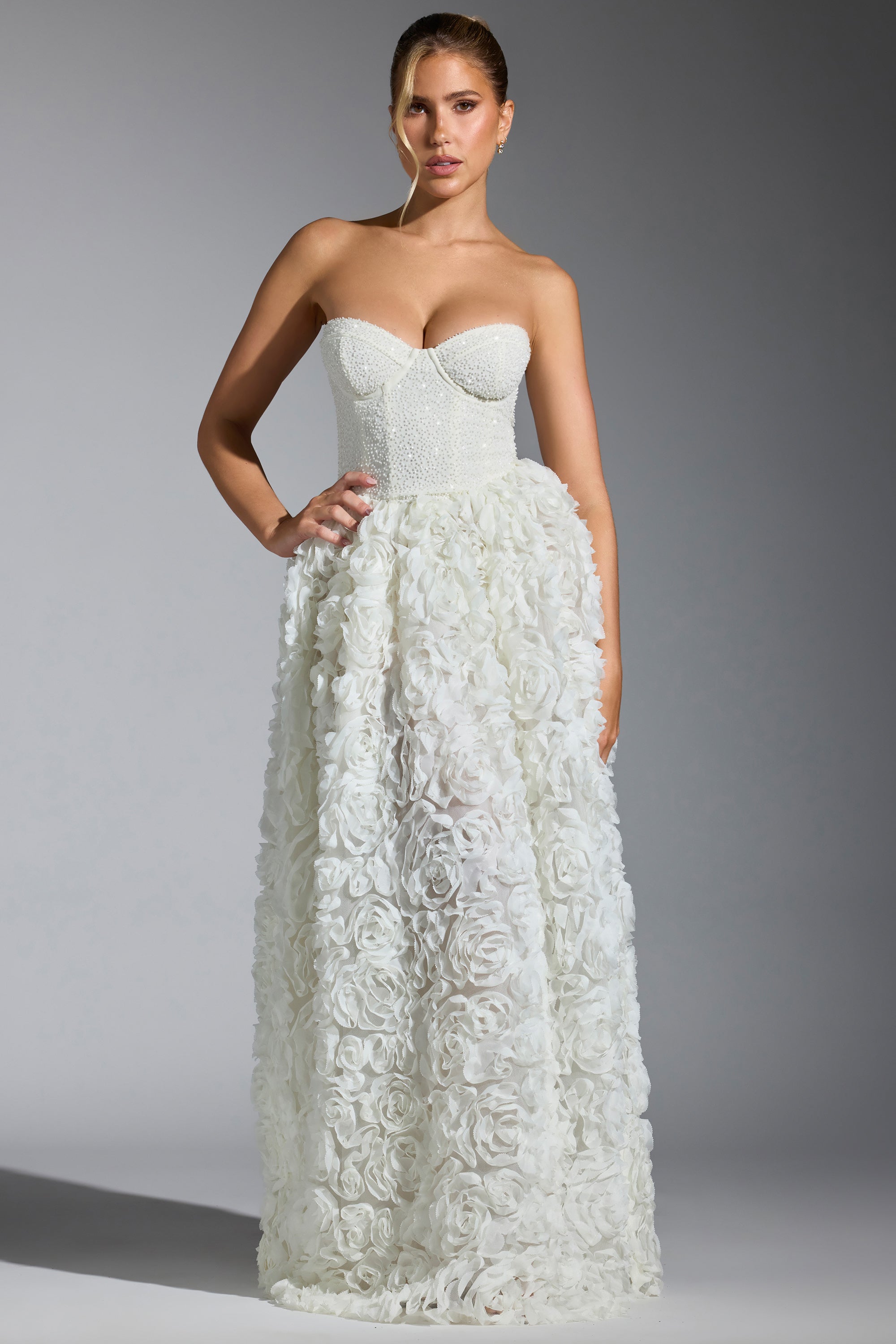Oh Polly Embellished Robe Camellia Blanche Corset Fleurs