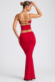 Oh Polly Sabine 8009 jupe maxi rouge feu taille mi-haute