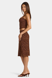 Oh Polly Ana jupe midi dentelle marron taille basse