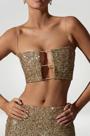 Oh Polly Embellished Ariana 12369 crop top doré sequins