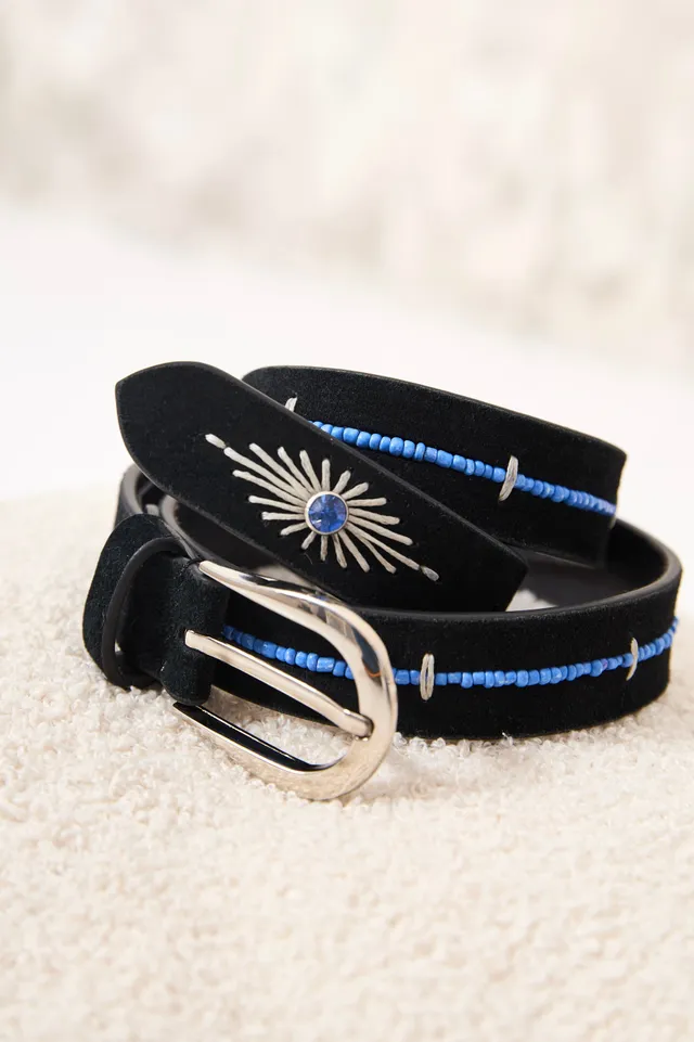CHICOSOLEIL IGOR ceinture cuir noir perlée 80-95