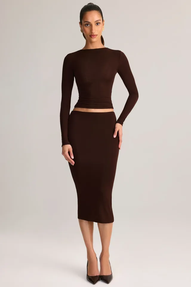 Oh Polly Aven Jupe Crayon Midi Marron Modal