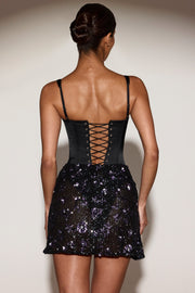 Oh Polly Embellished 15177 mini robe satin corset sequins