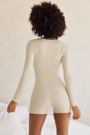 Oh Polly Rue unitard ivoire col carré manches longues