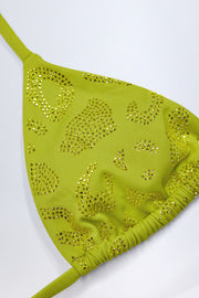 Oh Polly Swim Cavas haut bikini triangle vert olive strass