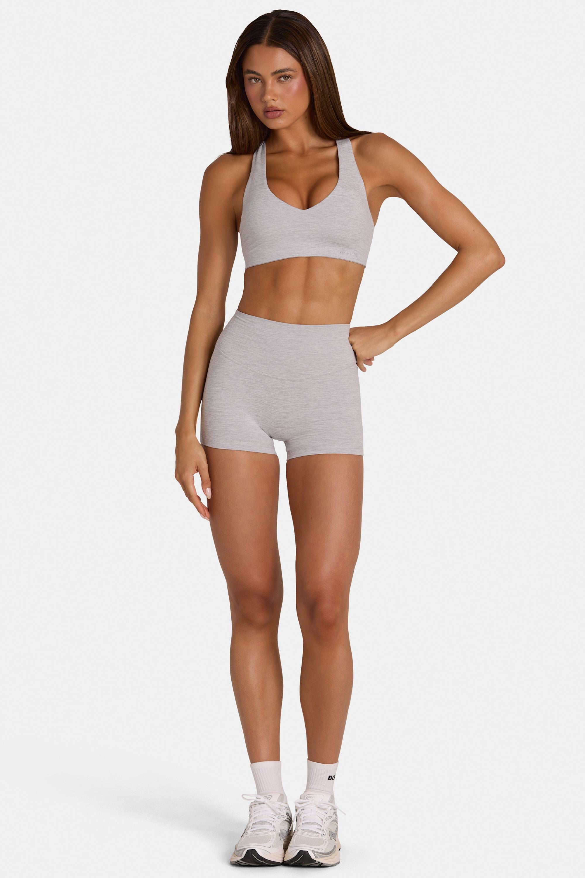 Bo+Tee Soft Active Mini Short sport gris chiné sans couture