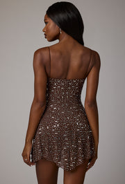 Oh Polly Durrani Mini Robe Strass Cacao Foncé