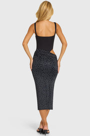 Oh Polly Oresta robe midi noire drapée jersey stretch