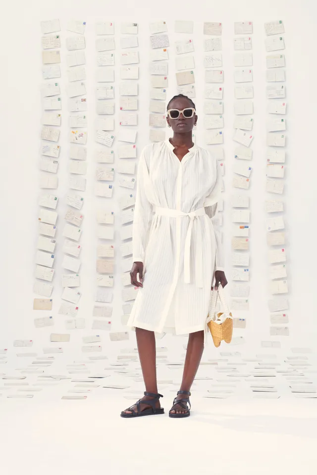Mii en carte postale Eos robe coton-soie rayée blanc