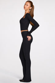 Oh Polly Philippa Pantalon Black modal côtelé dentelle