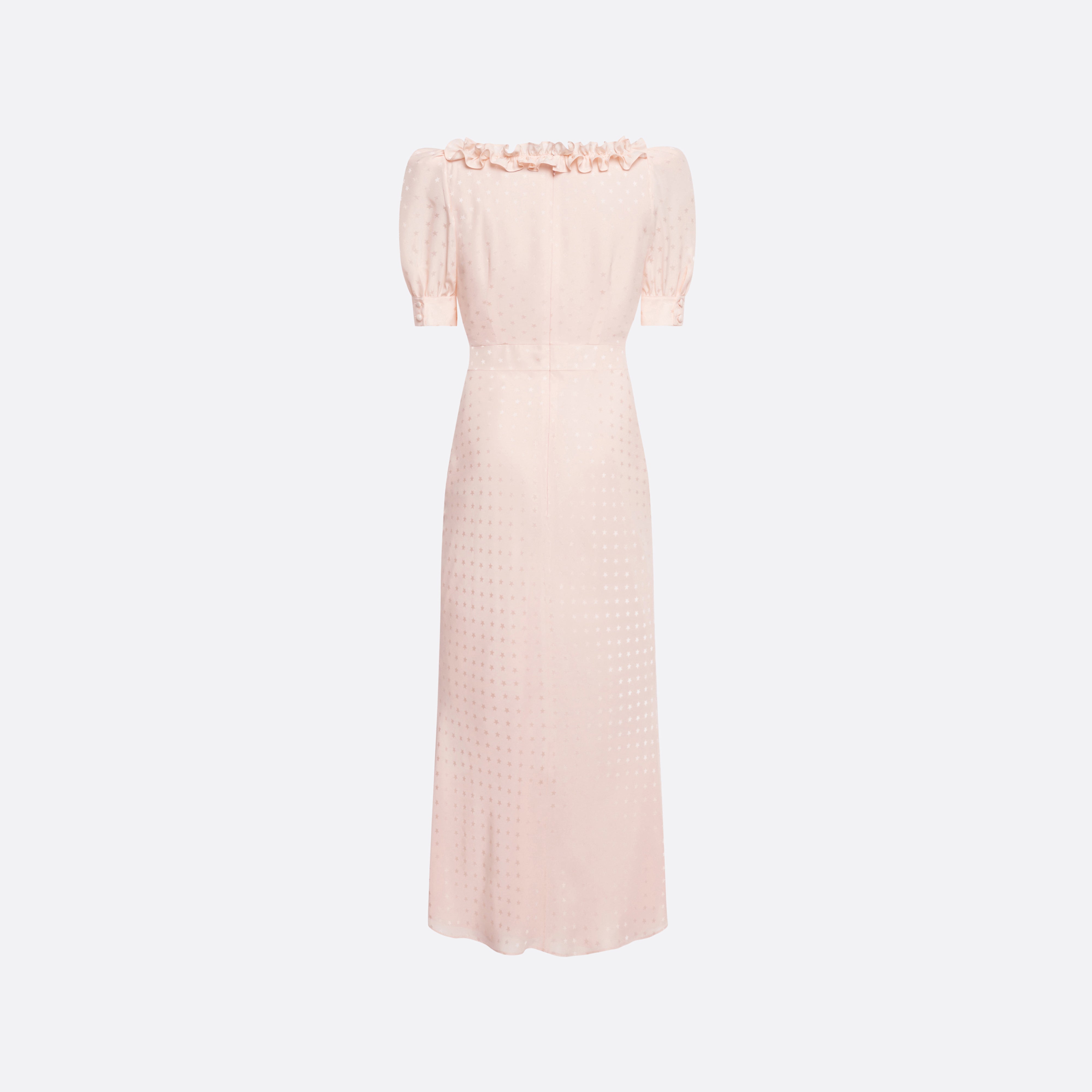 Alessandra Rich Silk Jacquard robe midi rose col carré