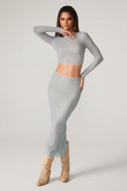 Oh Polly Embellished Top Strass Manches Longues Aqua