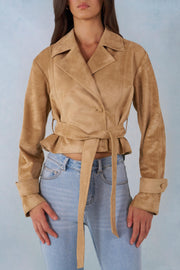 Oh Polly Coats Jackets Noelie Veste Tan suédine ceinturée