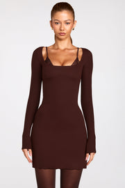 Oh Polly Caris Mini Robe Marron Dentelle Modal
