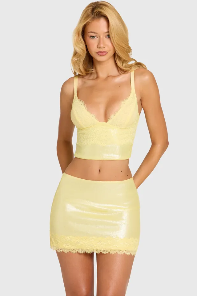 Oh Polly Zaina crop top dentelle sequins butter UK 8